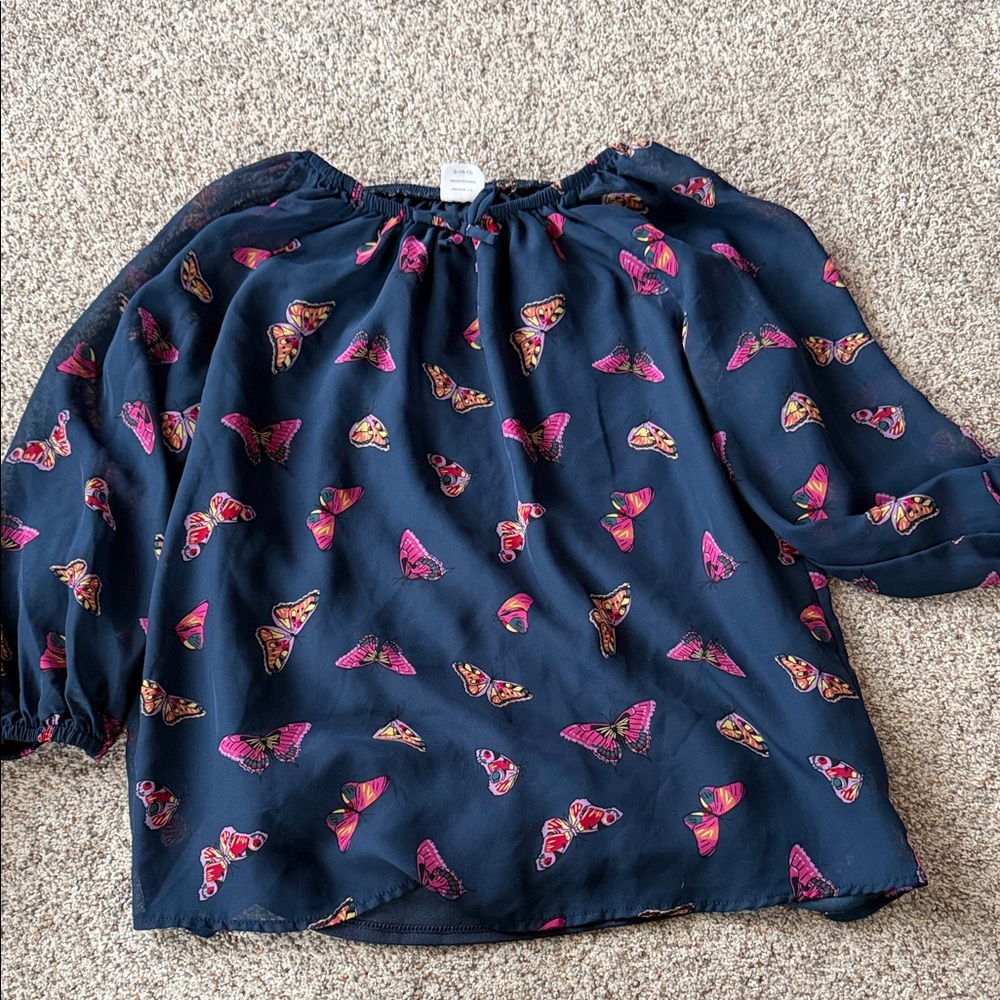 Wonder Nation Butterfly Print Kids Blouse - Navy and Pink